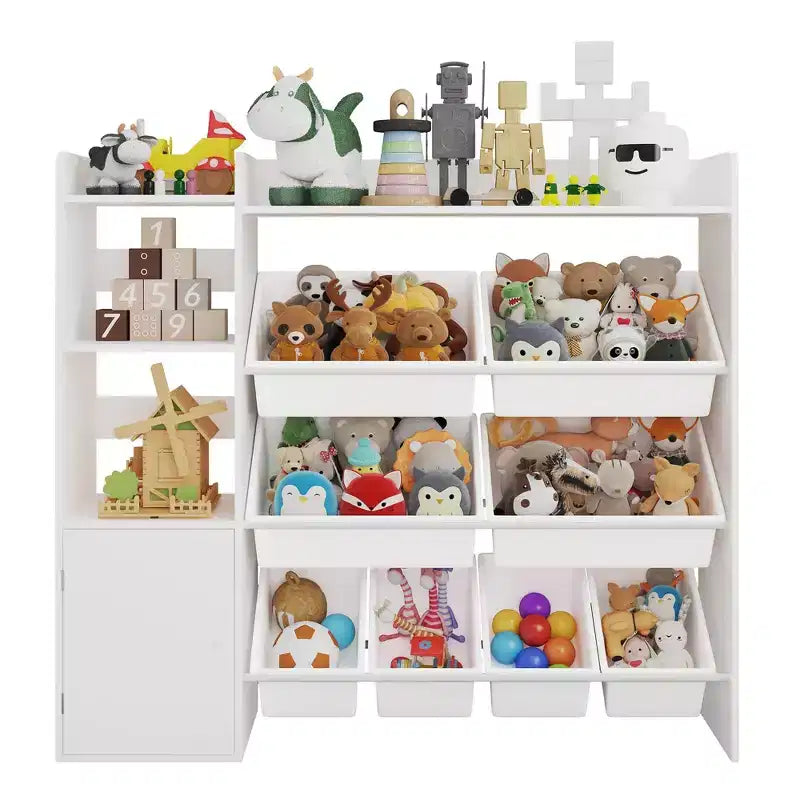 Mobiletto organizer in legno per bambini per riporre giochi, libri e oggetti artigianali, scaffale portaoggetti per bambini con 8 contenitori rimovibili, libreria per bambini per asilo nido e sala giochi