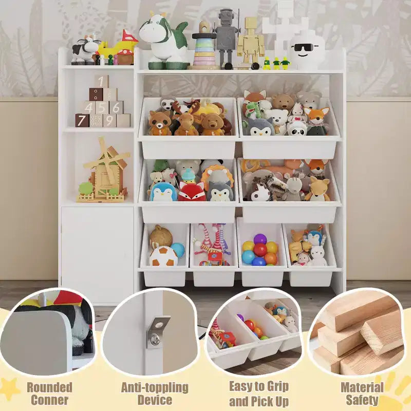Mobiletto organizer in legno per bambini per riporre giochi, libri e oggetti artigianali, scaffale portaoggetti per bambini con 8 contenitori rimovibili, libreria per bambini per asilo nido e sala giochi