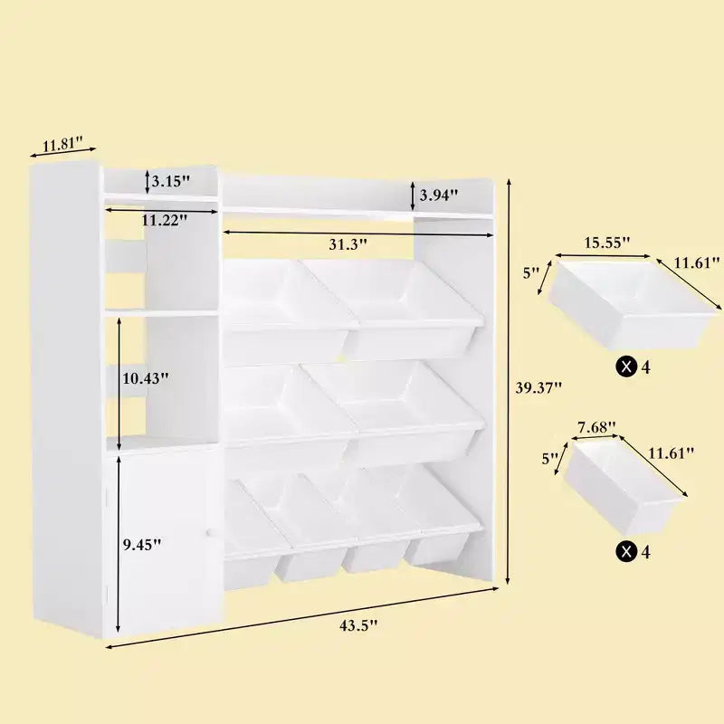 Mobiletto organizer in legno per bambini per riporre giochi, libri e oggetti artigianali, scaffale portaoggetti per bambini con 8 contenitori rimovibili, libreria per bambini per asilo nido e sala giochi