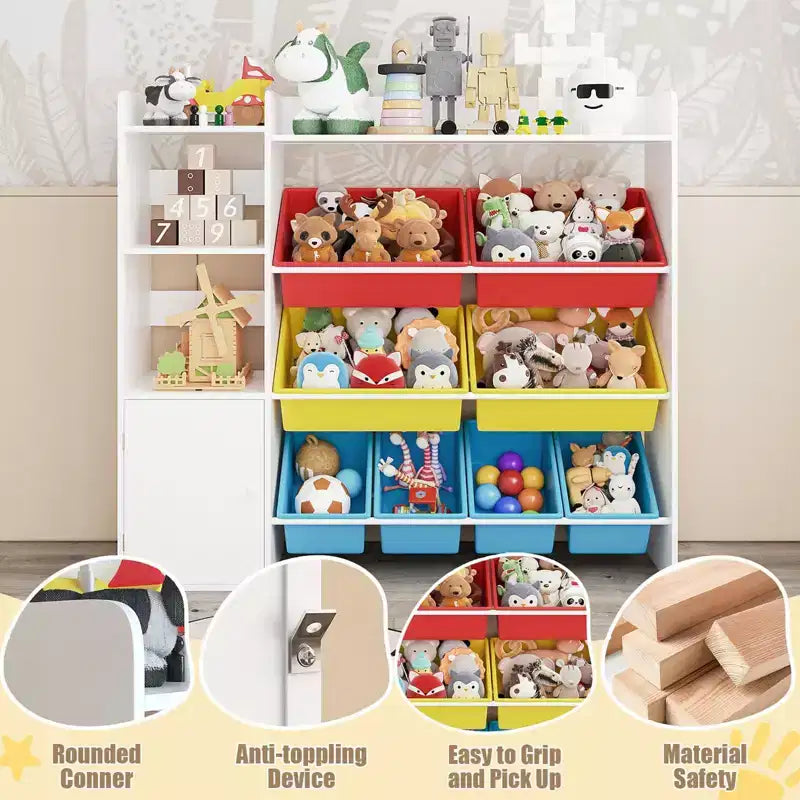 Mobiletto organizer in legno per bambini per riporre giochi, libri e oggetti artigianali, scaffale portaoggetti per bambini con 8 contenitori rimovibili, libreria per bambini per asilo nido e sala giochi
