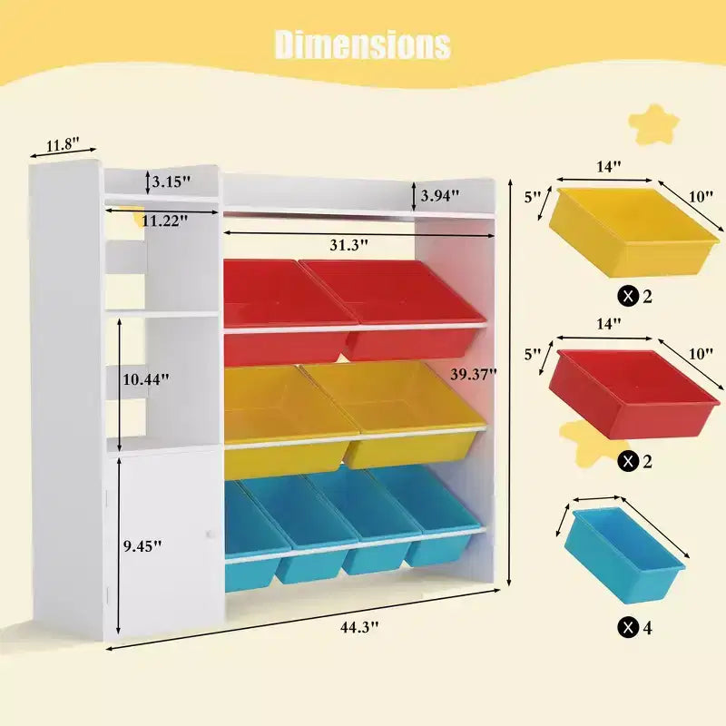 Mobiletto organizer in legno per bambini per riporre giochi, libri e oggetti artigianali, scaffale portaoggetti per bambini con 8 contenitori rimovibili, libreria per bambini per asilo nido e sala giochi