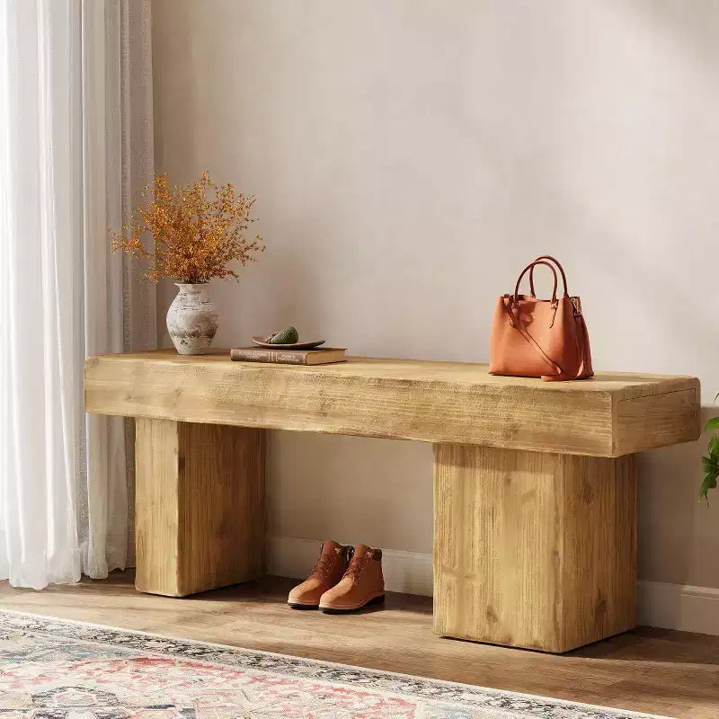 Panca da ingresso in legno massello da 47" con gambe artistiche - Robusta, supporta 100 kg