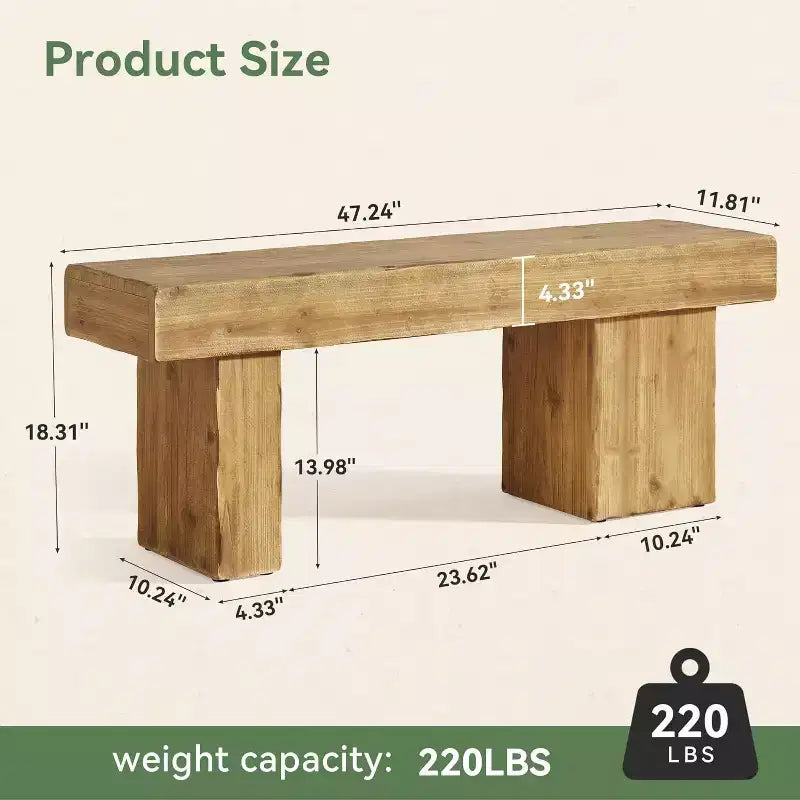 Panca da ingresso in legno massello da 47" con gambe artistiche - Robusta, supporta 100 kg