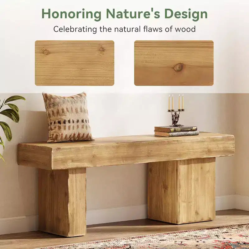 Panca da ingresso in legno massello da 47" con gambe artistiche - Robusta, supporta 100 kg