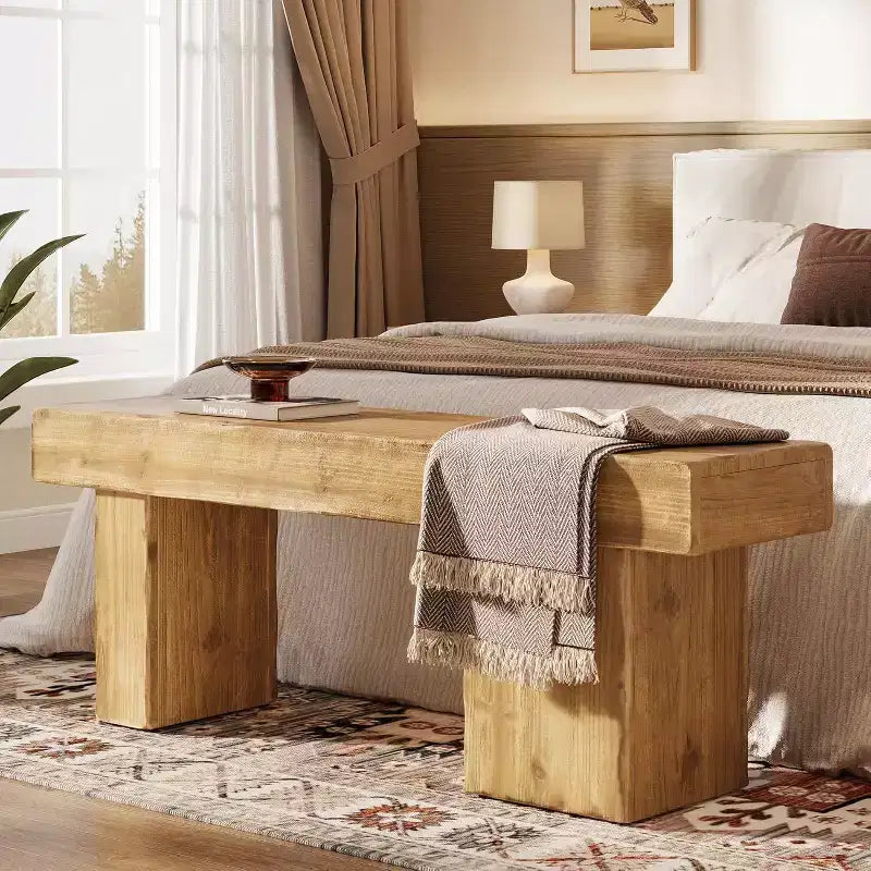 Panca da ingresso in legno massello da 47" con gambe artistiche - Robusta, supporta 100 kg