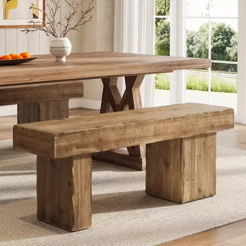 Panca da ingresso in legno massello da 47" con gambe artistiche - Robusta, supporta 100 kg