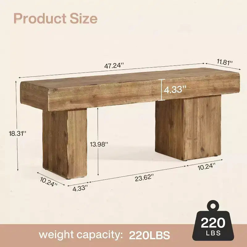 Panca da ingresso in legno massello da 47" con gambe artistiche - Robusta, supporta 100 kg