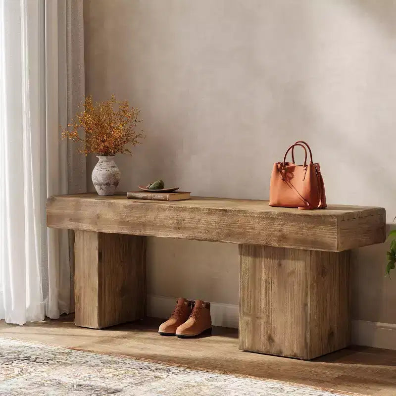 Panca da ingresso in legno massello da 47" con gambe artistiche - Robusta, supporta 100 kg