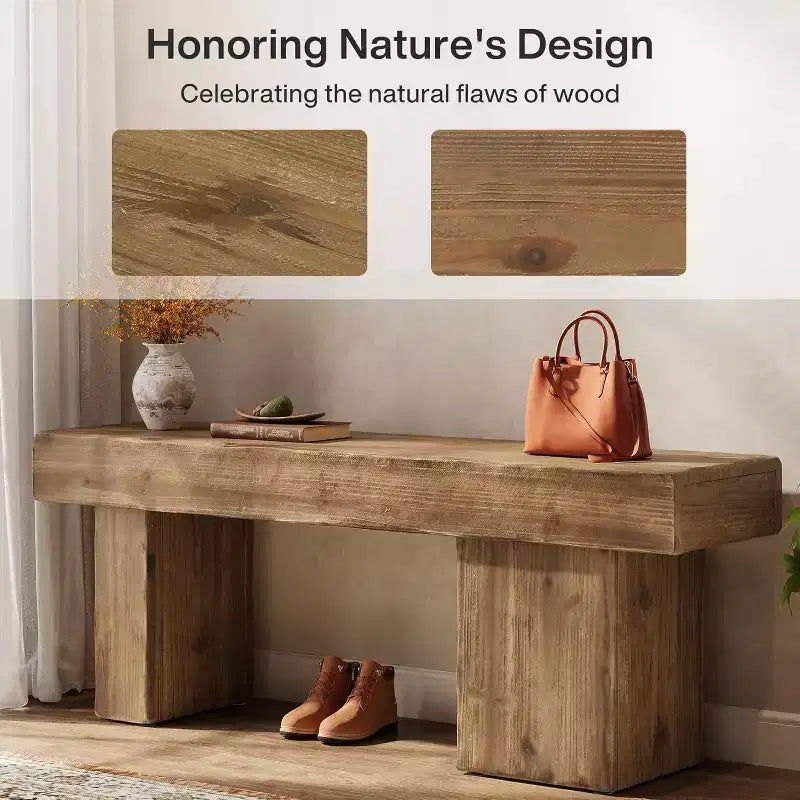 Panca da ingresso in legno massello da 47" con gambe artistiche - Robusta, supporta 100 kg