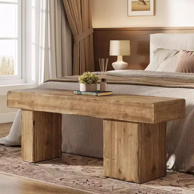 Lantine 47 Solid Wood Bench, Entryway Bench with Artistic Legs, Heavy Duty Dining Bench for Kitchen, Living Room, Hallway, End of Bed