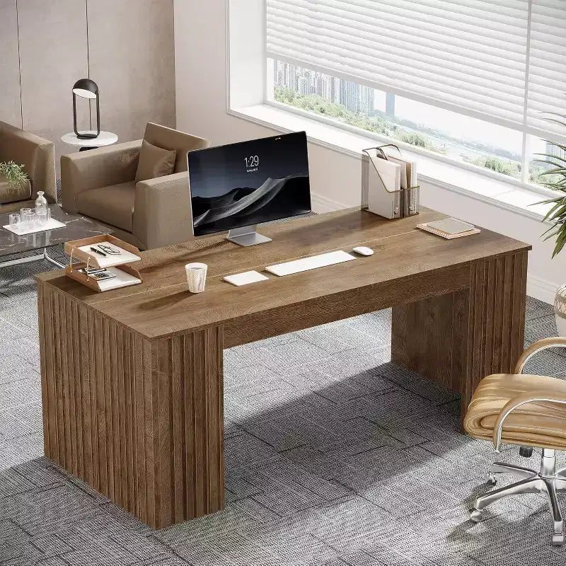 Scrivania direzionale moderna da 160 cm - Grande scrivania per computer da ufficio, marrone