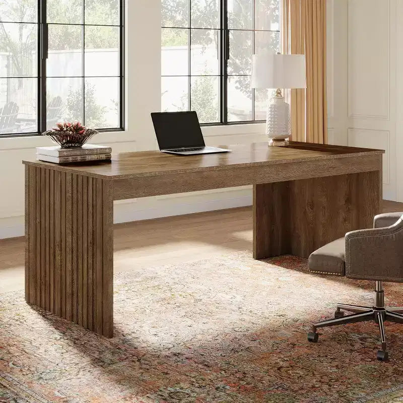 Scrivania direzionale moderna da 160 cm - Grande scrivania per computer da ufficio, marrone