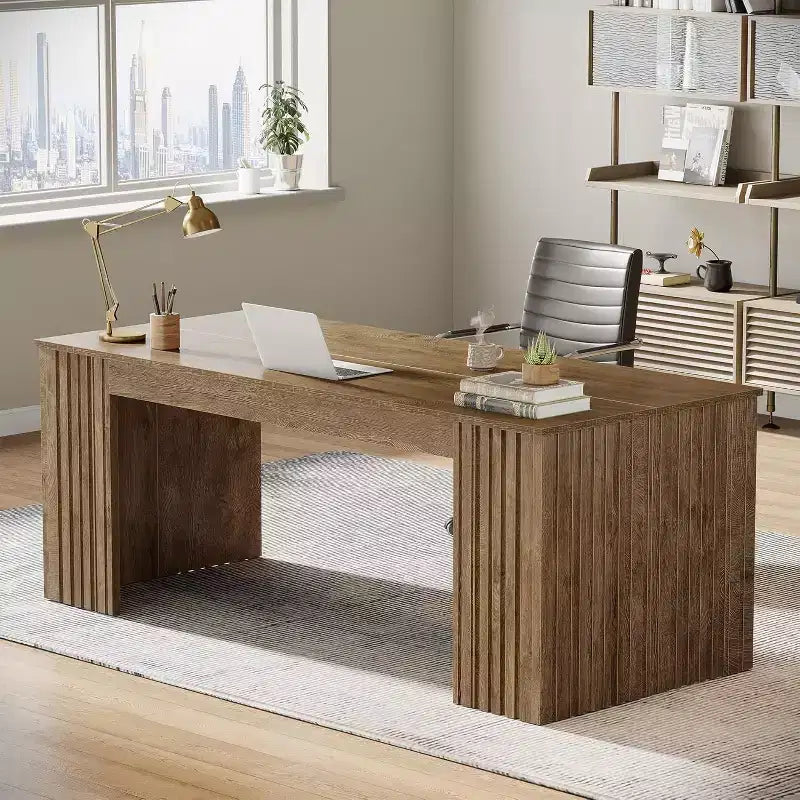 Scrivania direzionale moderna da 160 cm - Grande scrivania per computer da ufficio, marrone