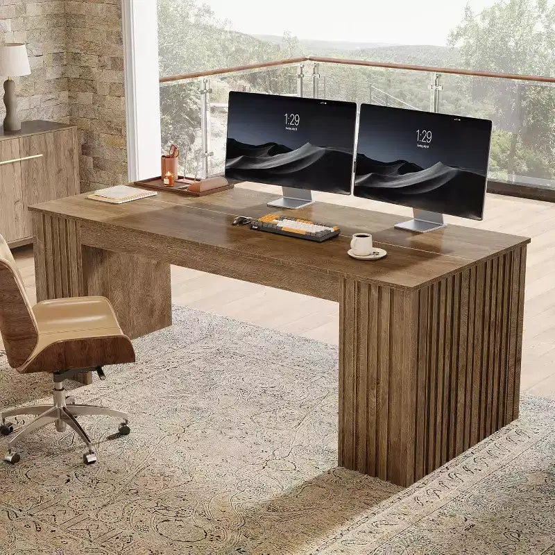 Scrivania direzionale moderna da 160 cm - Grande scrivania per computer da ufficio, marrone