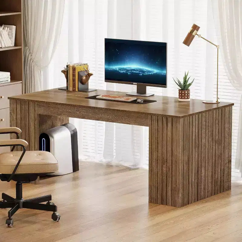 Scrivania direzionale moderna da 160 cm - Grande scrivania per computer da ufficio, marrone