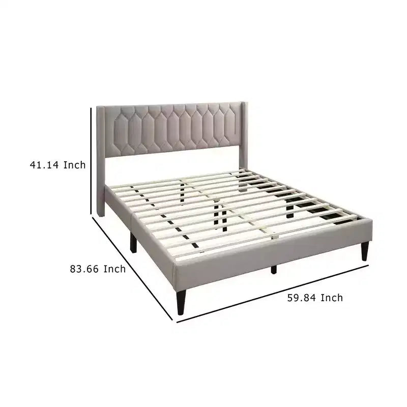 Letto a piattaforma Queen Size con rivestimento in tessuto di iuta impunturato geometricamente - Marrone chiaro