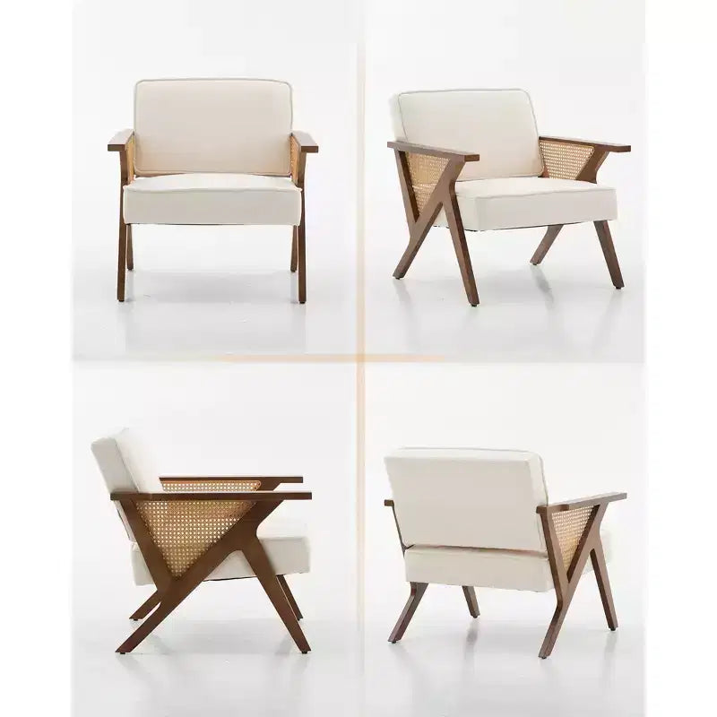 Poltrona d'accento Mid-Century Modern, Gambe robuste in legno, Tessuto in lino, per Soggiorno, Camera da letto