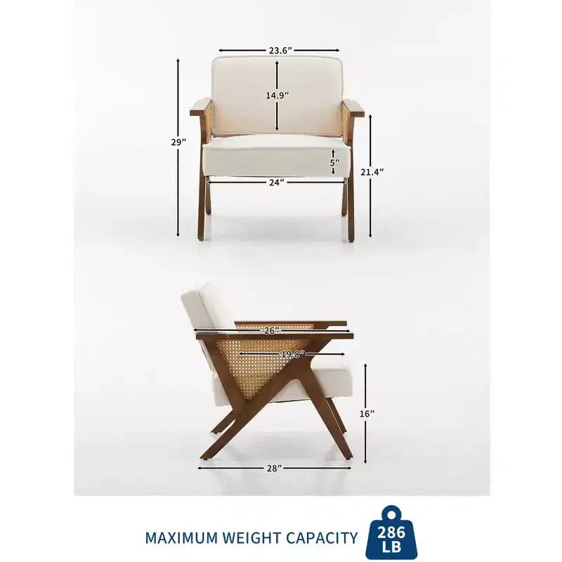 Poltrona d'accento Mid-Century Modern, Gambe robuste in legno, Tessuto in lino, per Soggiorno, Camera da letto