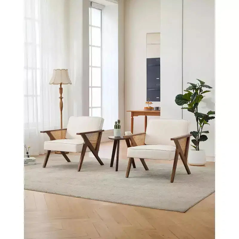 Poltrona d'accento Mid-Century Modern, Gambe robuste in legno, Tessuto in lino, per Soggiorno, Camera da letto