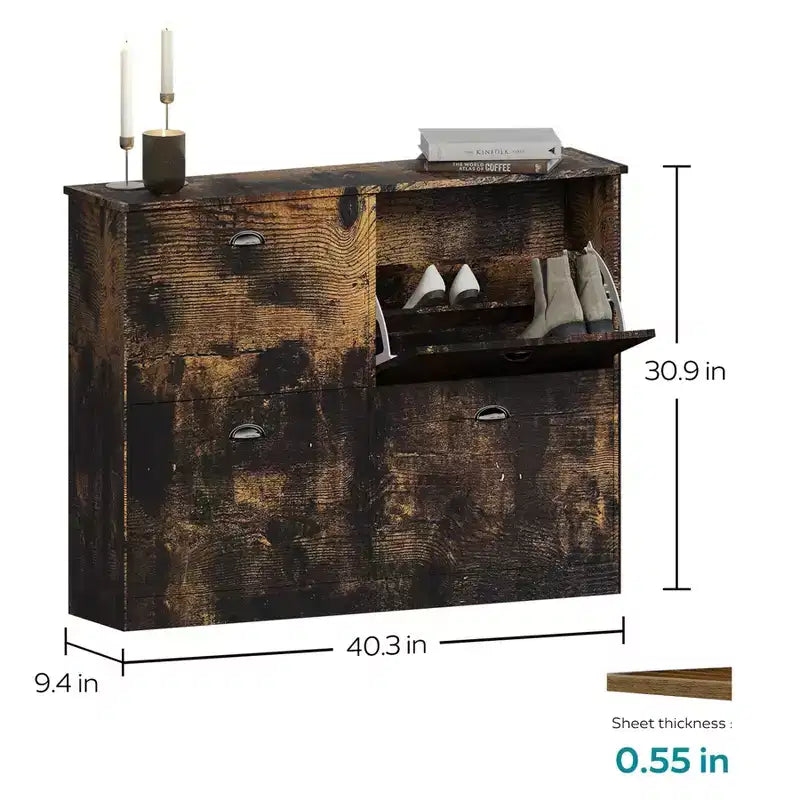 Scarpiera stretta Mid-Century con 4 ante a ribalta - Credenza da ingresso autoportante