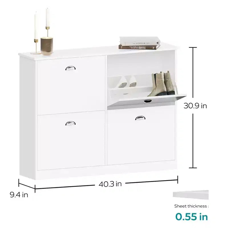 Scarpiera stretta Mid-Century con 4 ante a ribalta - Credenza da ingresso autoportante