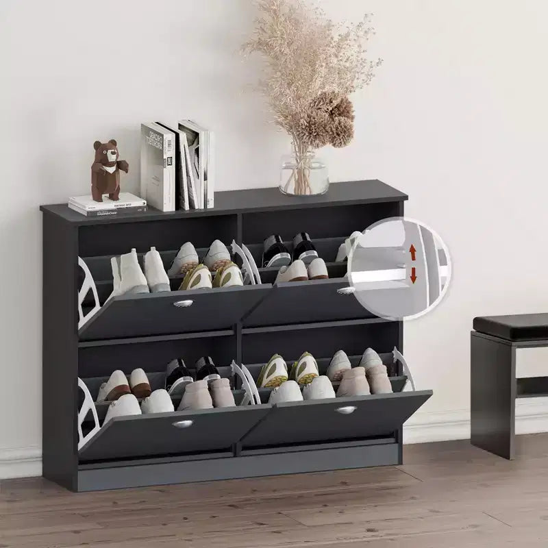 Scarpiera stretta Mid-Century con 4 ante a ribalta - Credenza da ingresso autoportante