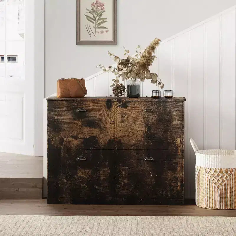 Scarpiera stretta Mid-Century con 4 ante a ribalta - Credenza da ingresso autoportante
