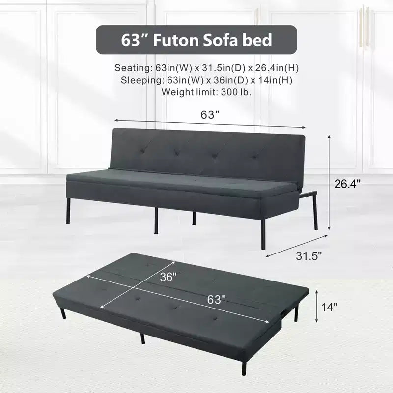 Divano letto futon da 63" con schienale regolabile in 5 posizioni - Telaio in ferro