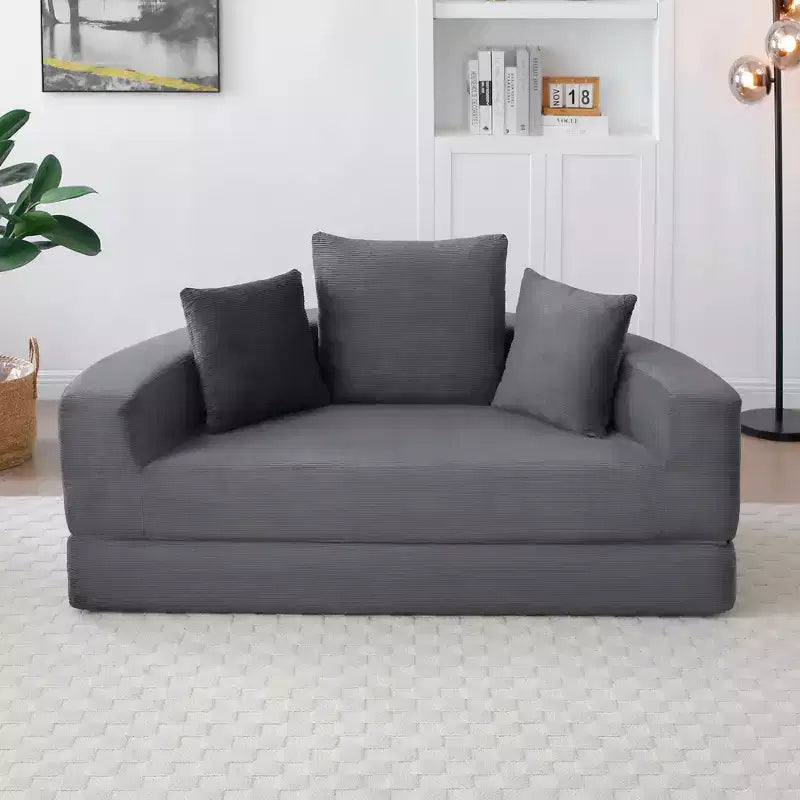 Divano letto futon convertibile a 2 posti in velluto a coste con cuscini - rotondo
