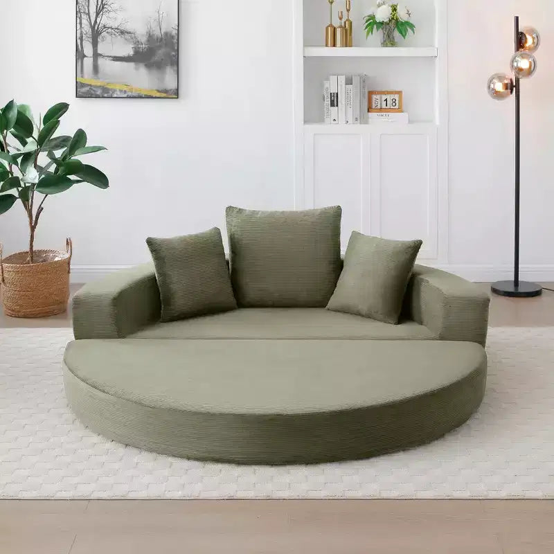 Divano letto futon convertibile a 2 posti in velluto a coste con cuscini - rotondo
