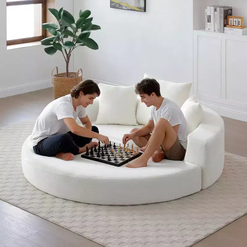Divano letto futon convertibile a 2 posti in velluto a coste con cuscini - rotondo