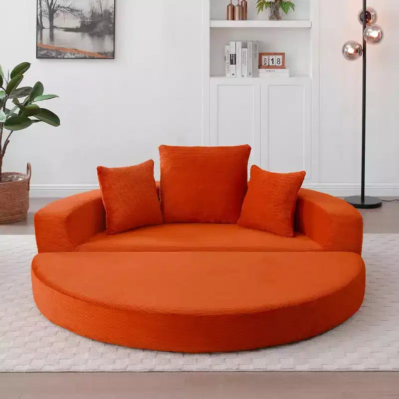 Divano letto futon convertibile a 2 posti in velluto a coste con cuscini - rotondo