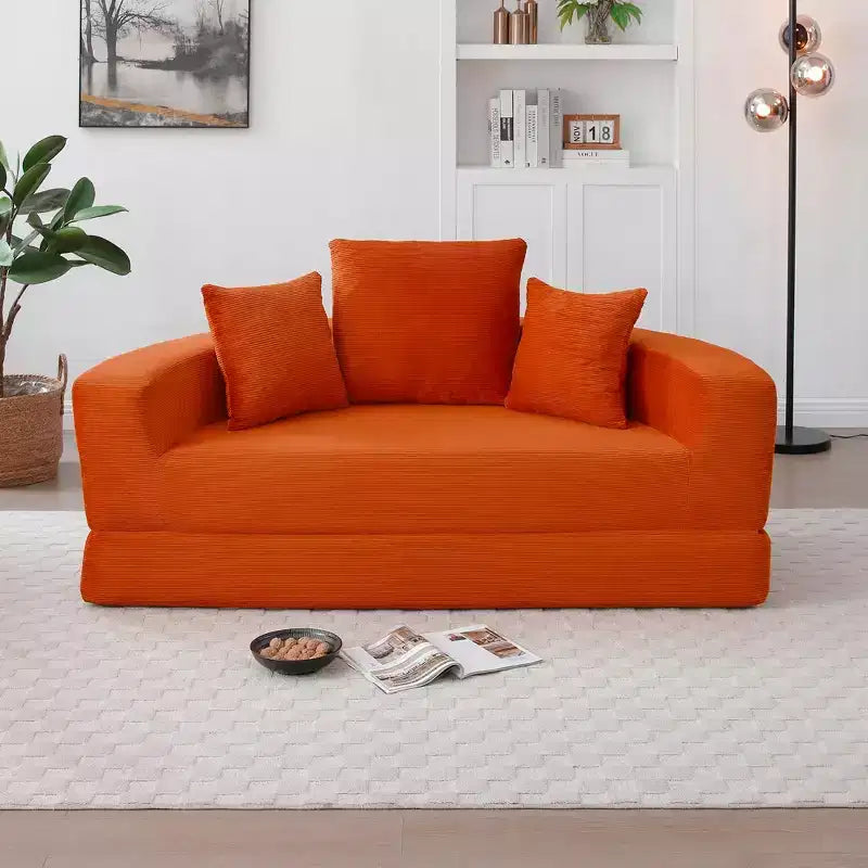 Divano letto futon convertibile a 2 posti in velluto a coste con cuscini - rotondo