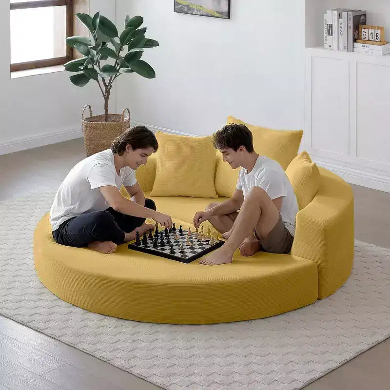 Divano letto futon convertibile a 2 posti in velluto a coste con cuscini - rotondo