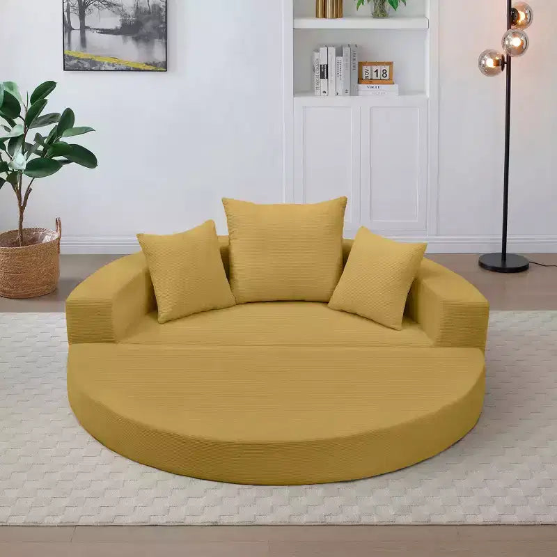Divano letto futon convertibile a 2 posti in velluto a coste con cuscini - rotondo