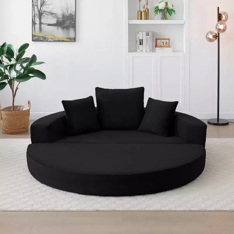 Divano letto futon convertibile a 2 posti in velluto a coste con cuscini - rotondo