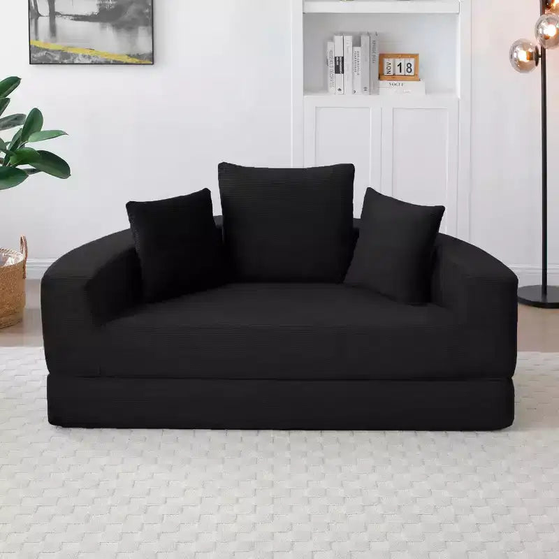 Divano letto futon convertibile a 2 posti in velluto a coste con cuscini - rotondo