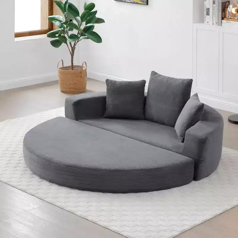 Divano letto futon convertibile a 2 posti in velluto a coste con cuscini - rotondo