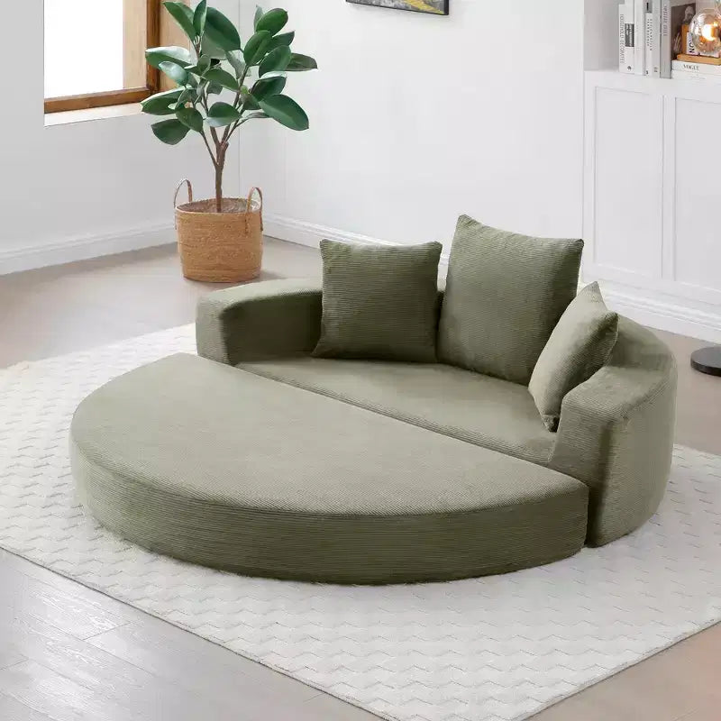 Divano letto futon convertibile a 2 posti in velluto a coste con cuscini - rotondo