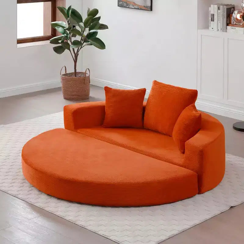 Divano letto futon convertibile a 2 posti in velluto a coste con cuscini - rotondo