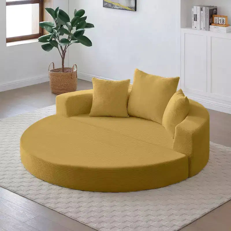 Divano letto futon convertibile a 2 posti in velluto a coste con cuscini - rotondo