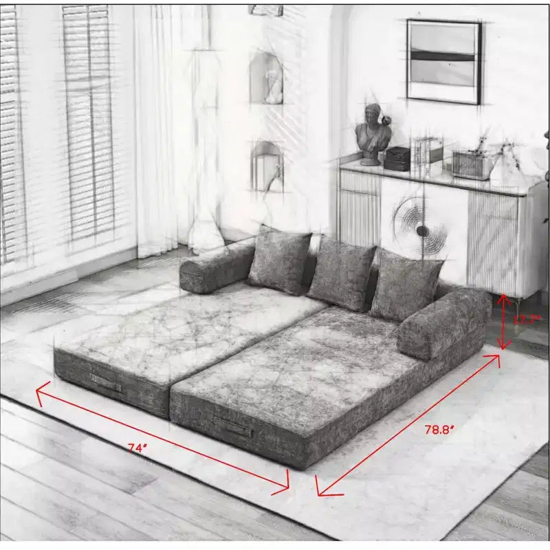 Divano letto a 2 posti in ciniglia con materasso pieghevole - Divano futon convertibile