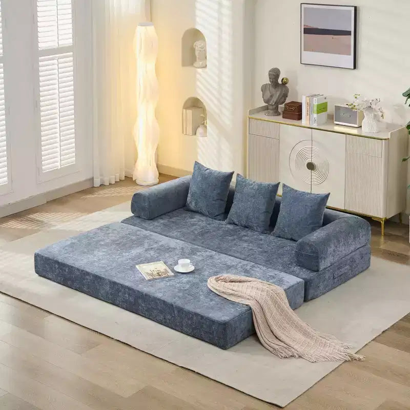 Divano letto a 2 posti in ciniglia con materasso pieghevole - Divano futon convertibile