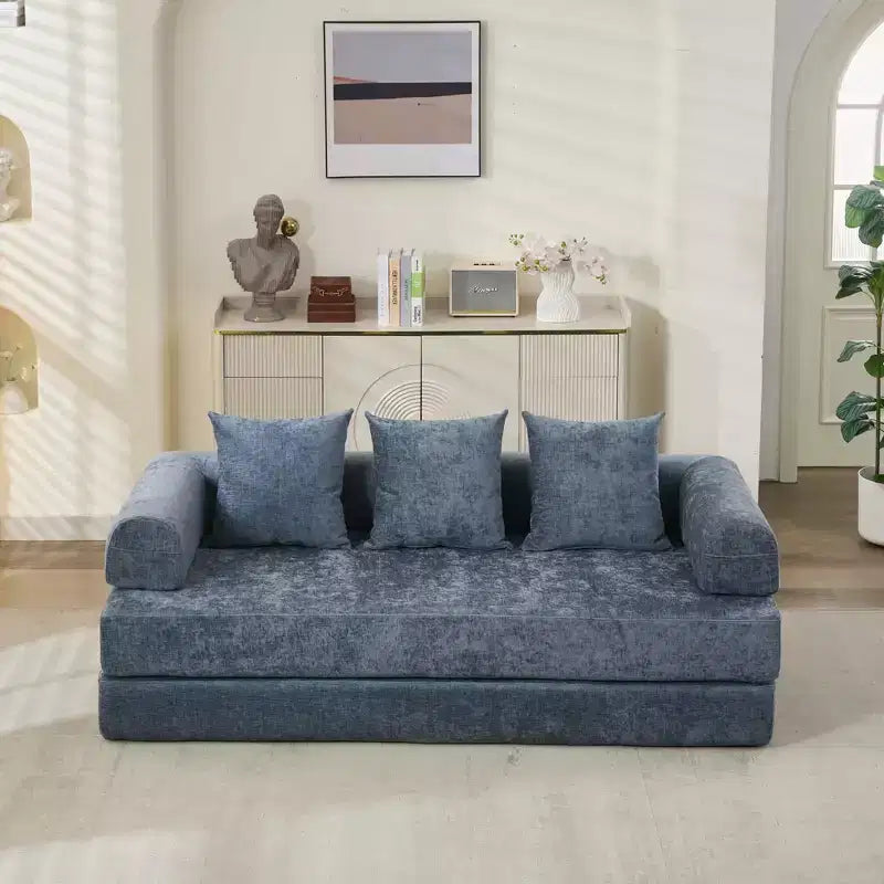 Divano letto a 2 posti in ciniglia con materasso pieghevole - Divano futon convertibile