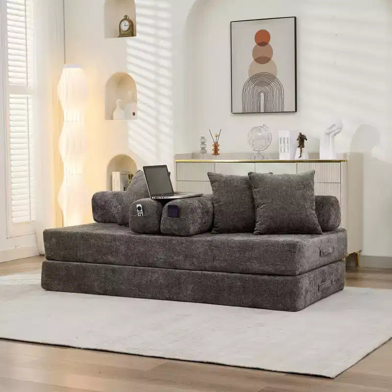 Divano letto a 2 posti in ciniglia con materasso pieghevole - Divano futon convertibile