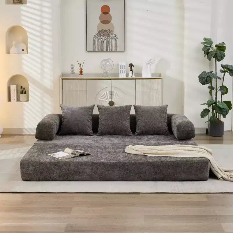 Divano letto a 2 posti in ciniglia con materasso pieghevole - Divano futon convertibile