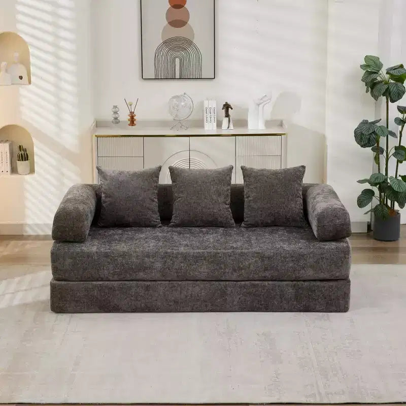 Divano letto a 2 posti in ciniglia con materasso pieghevole - Divano futon convertibile