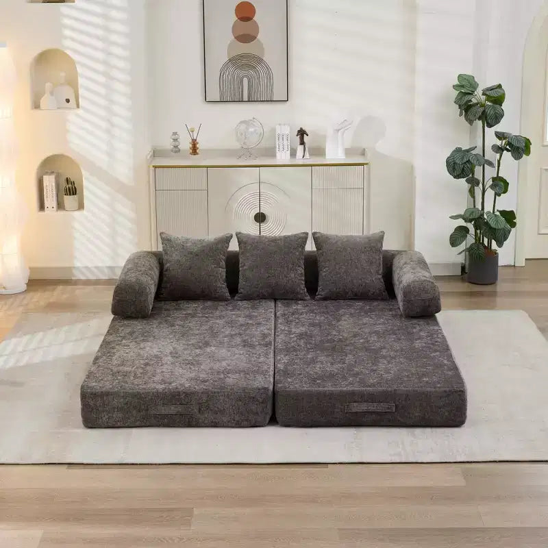Divano letto a 2 posti in ciniglia con materasso pieghevole - Divano futon convertibile