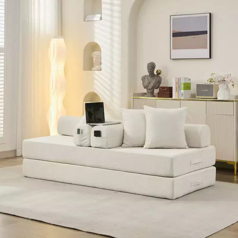 Divano letto a 2 posti in ciniglia con materasso pieghevole - Divano futon convertibile