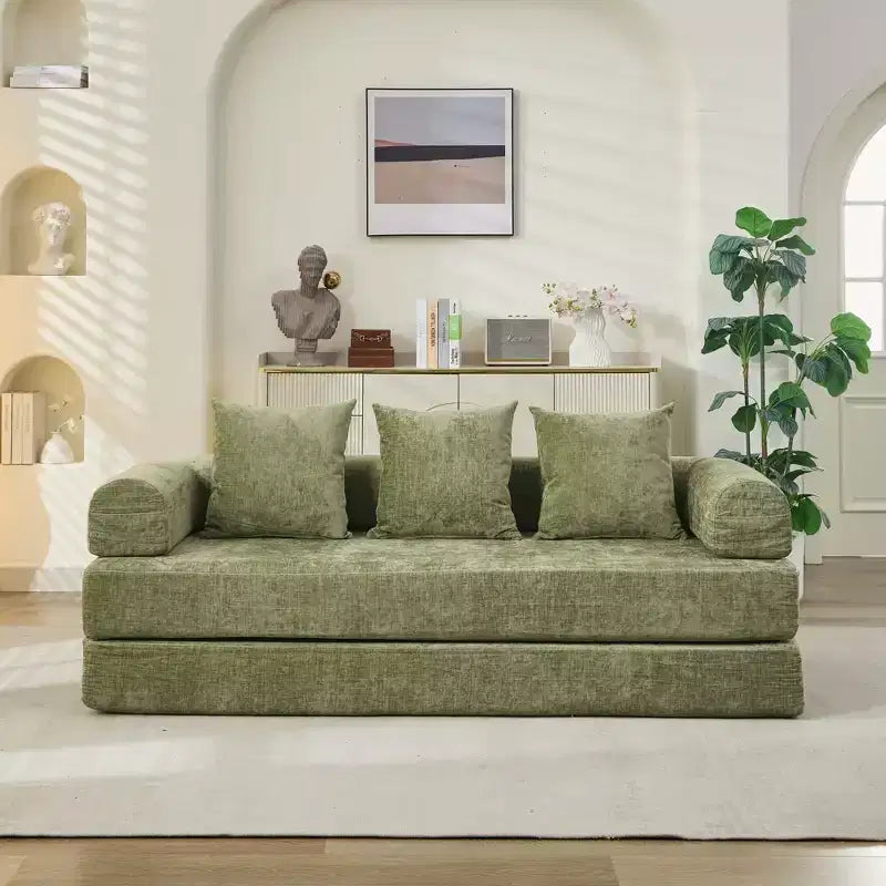 Divano letto a 2 posti in ciniglia con materasso pieghevole - Divano futon convertibile